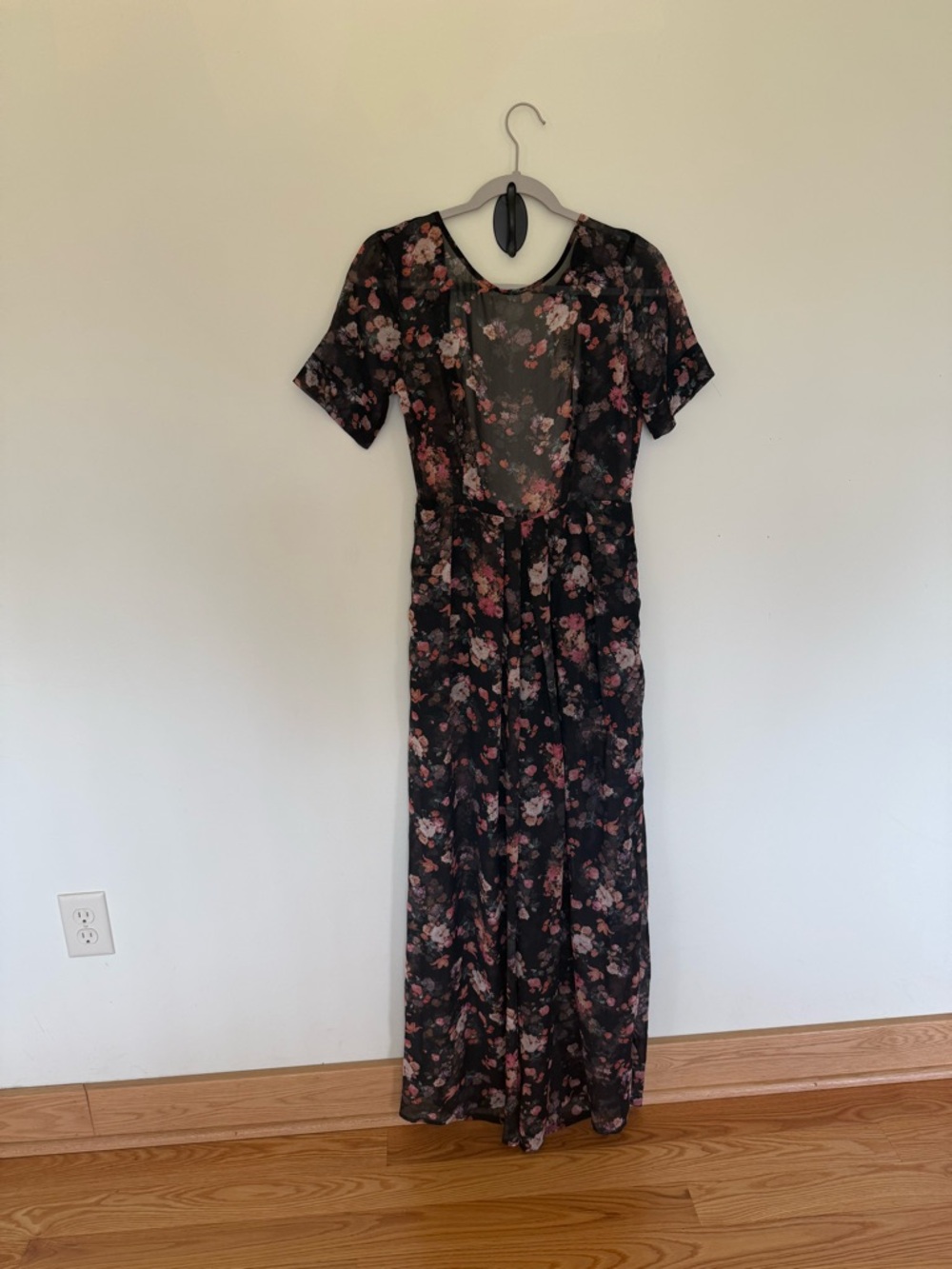 Women's Black Floral Jumpsuit with Pink Rose Print